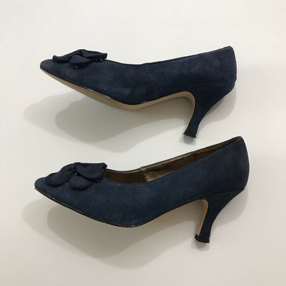 Vintage Madeline Stuart Shoes Blue Suede Heels 5M - Picture 3 of 4